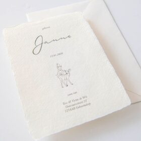 Geboortekaartje handgeschept papier klassiek bosdieren