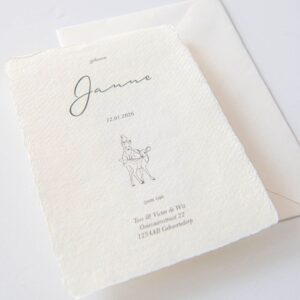 Geboortekaartje handgeschept papier klassiek bosdieren